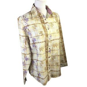 Wrangler Blues Pearl Snap Top Shirt Blouse NWOT Long Sleeve Western Print Sz M